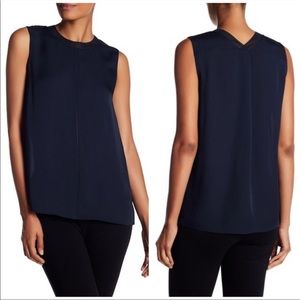 New Vince Seam Front Sleeveless Silk Blouse Top Navy